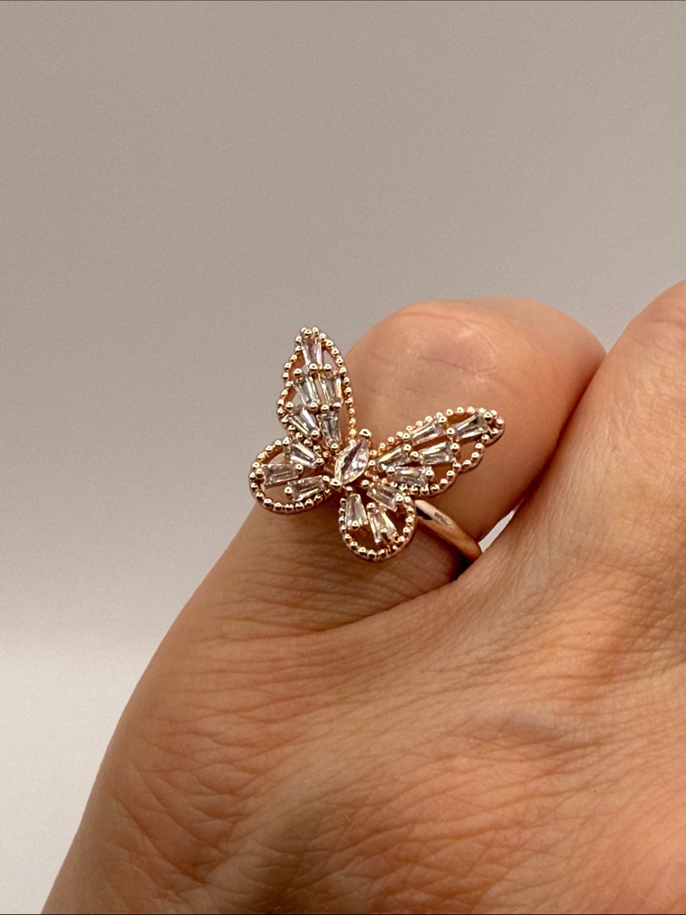 Icing Rose Gold Butterfly Ring with CZ Accents